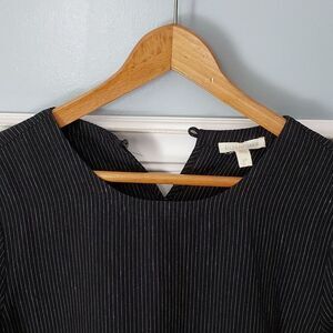 Eileen Fisher Sz S Organic Linen Dress Pinstripe Black White Boxy Pullover Shift
